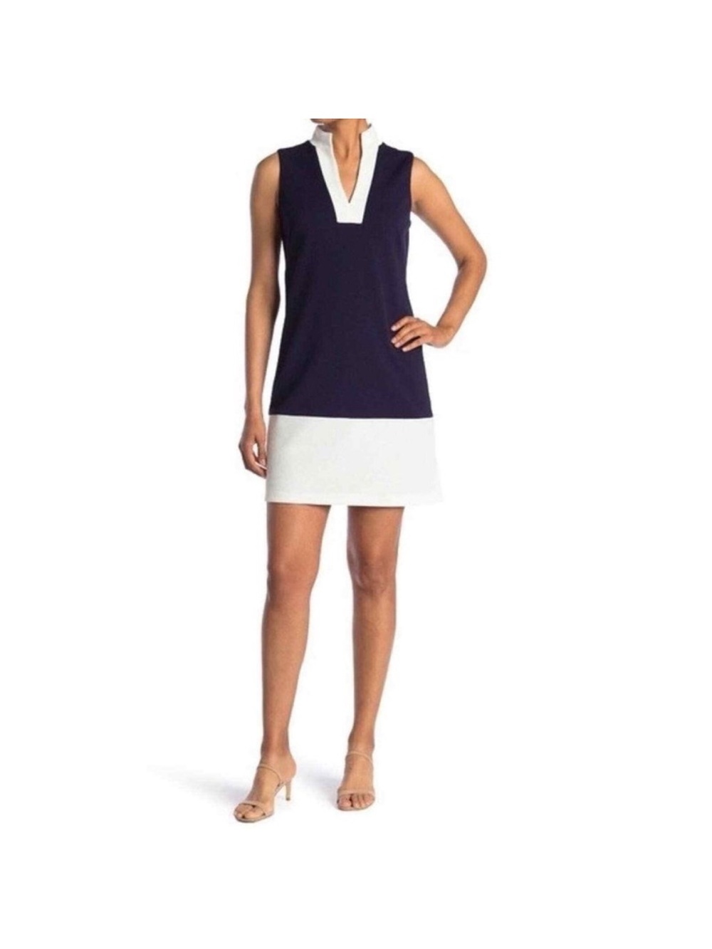 Sail to Sable Navy and White V-Panel Shift Mini Dress